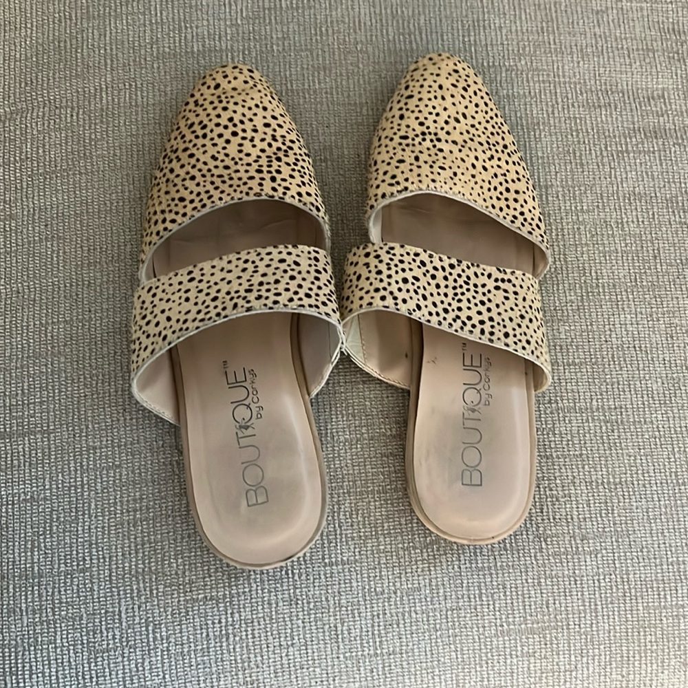 Slide on sandals.